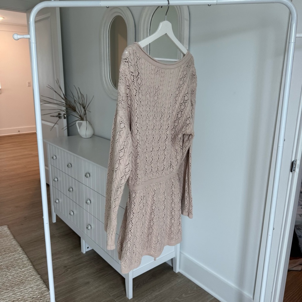 Beige Knit V-Neck Dress - Picture 2 of 4